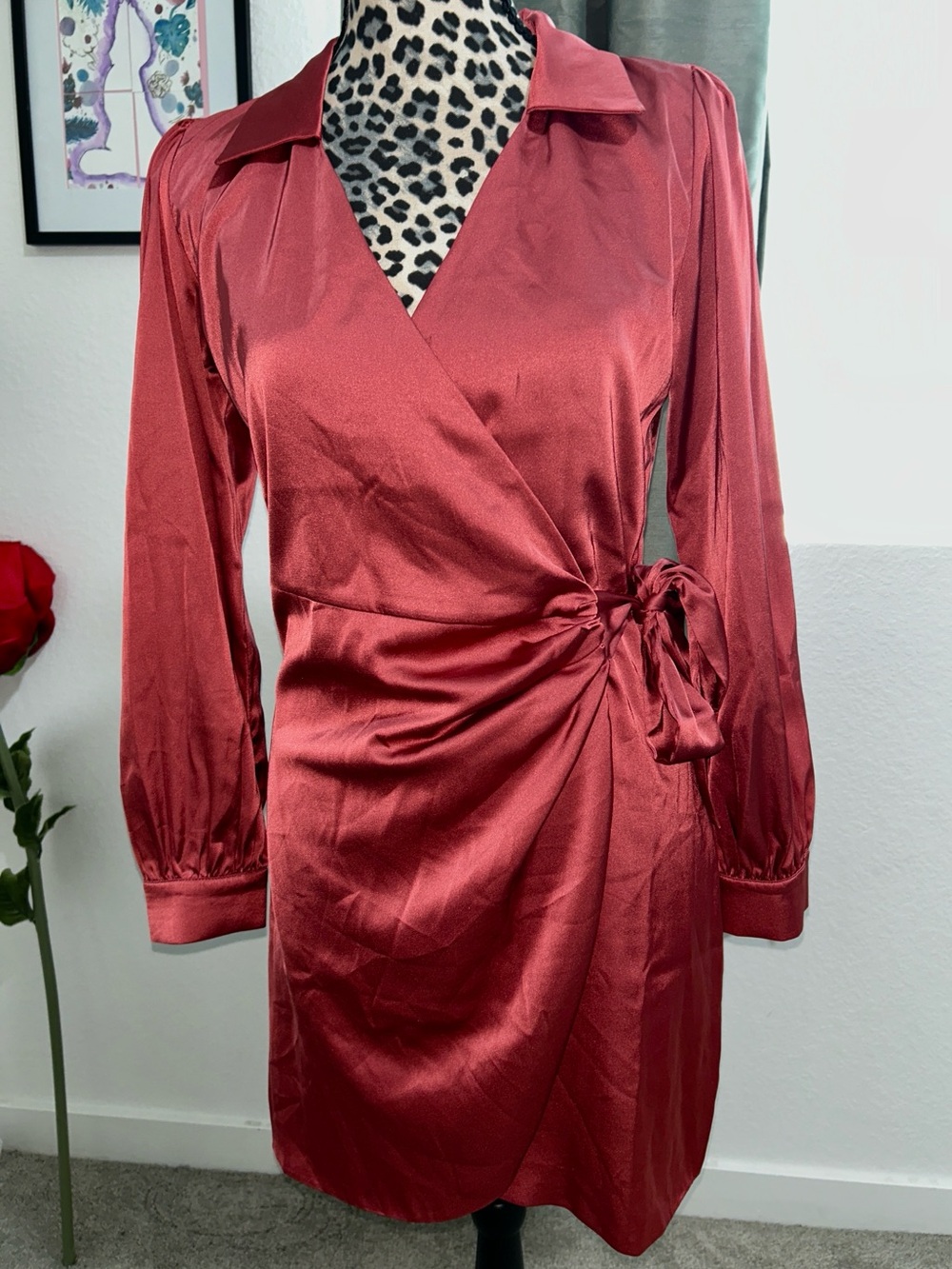 Greylin Donny Wrap Front Tie Sateen Dress